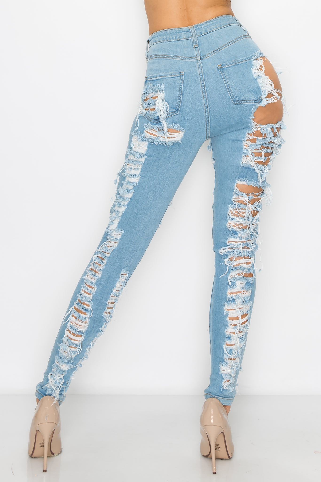 Blue Ripped Holes Skinny Jeans Slim Fit High Stretch - Temu